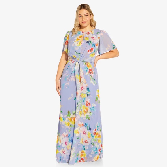 Adrianna Papell Floral Print Chiffon Gown - Picture 4 of 16